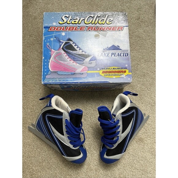 NIB Lake Placid Star Glide Double‎ Runner Blue Ice Skates Size 9J - Picture 1 of 8